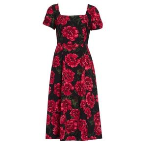 Leith Pink Floral Square Neck Side Slit Dress XS